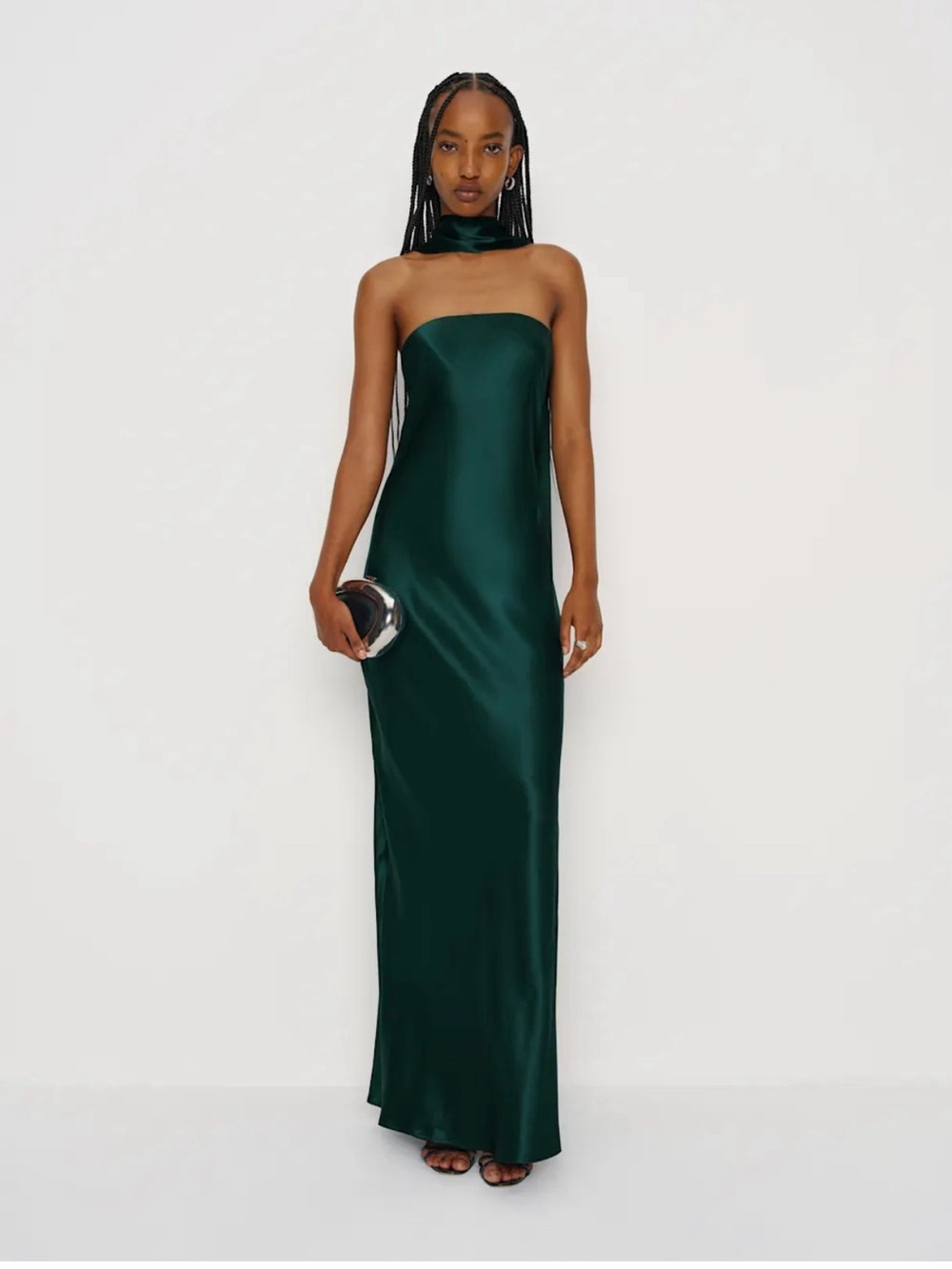 🆕 REFORMATION Oren Silk Maxi Dress Forest Green Sz S
